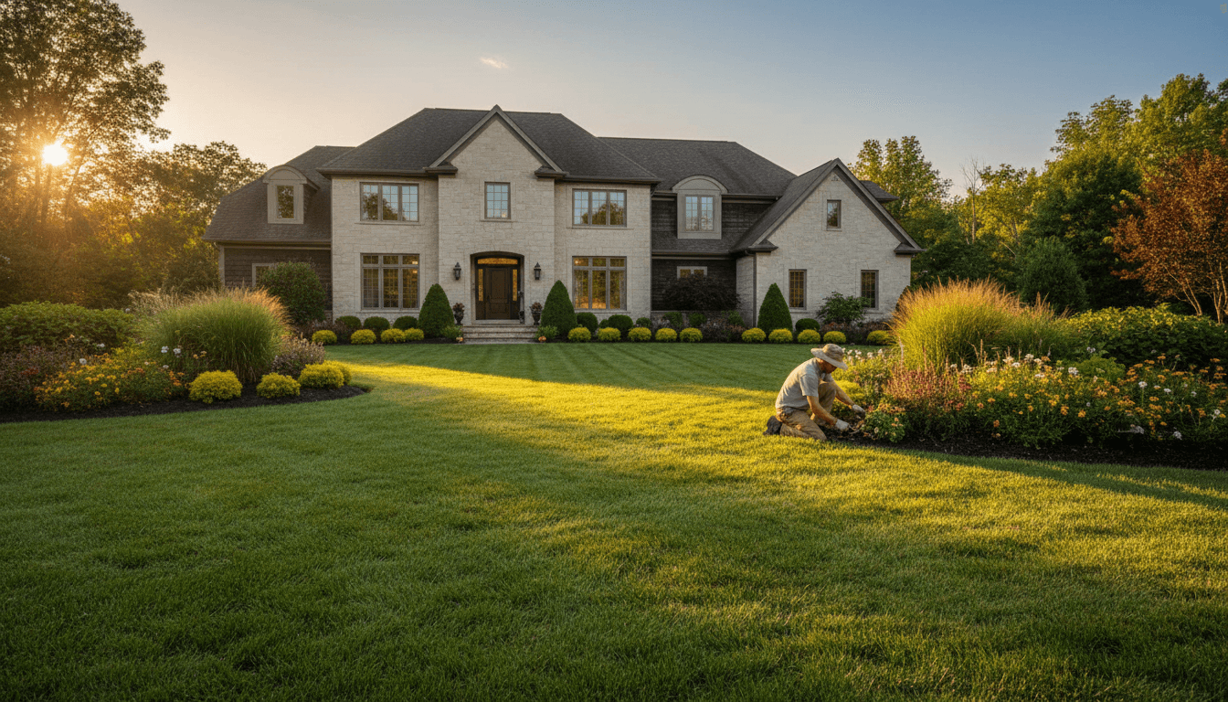 Well-maintained luxury home exterior with professional landscaping and seasonal gardens in Rockville, MD