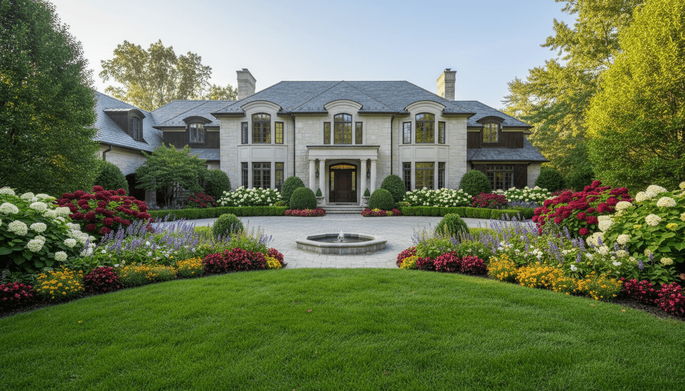 Luxurious home exterior with professional landscaping in Rockville, MD